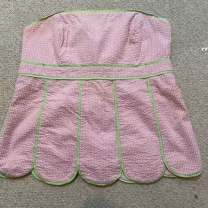 Lilly Pulitzer Pink White Green Meridan Seersucker Strapless Top Scallop 14